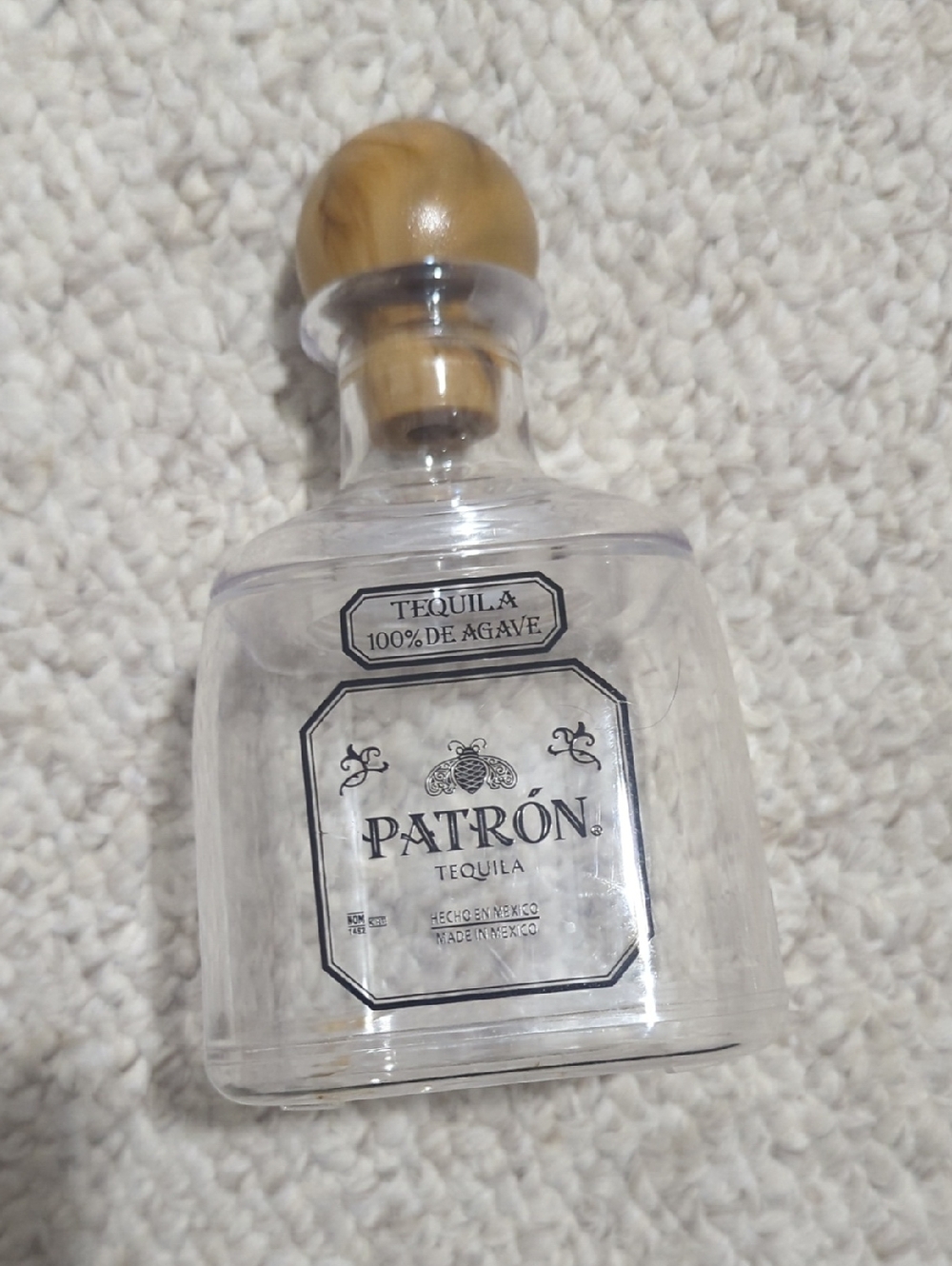 Clear Tequila Bottle with Natural Wood Stopper